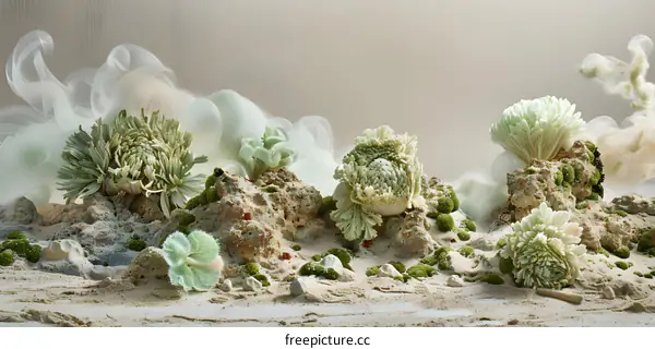 Abstract Floral Arrangement with Green and White Colors