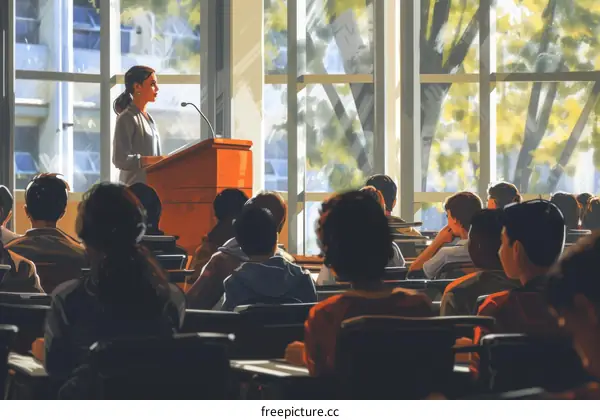 Female College Professor Teaching in a Classroom