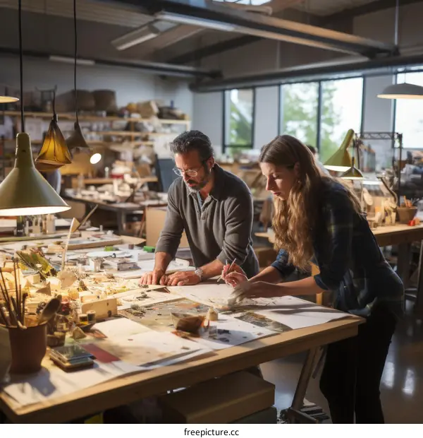 Two architects working together in a studio