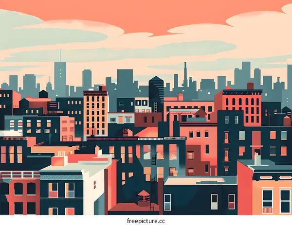 Colorful Cityscape Illustration with Buildings and Sky