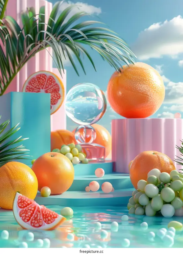 Vibrant Fruit Display in a Pastel Paradise