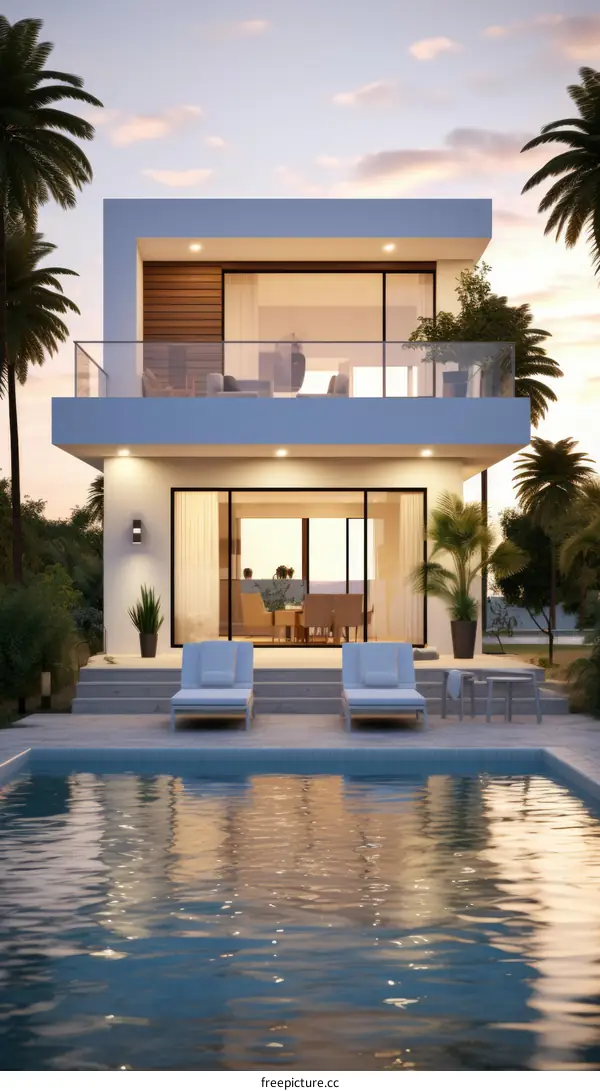 Luxury Modern Minimalist Villa with Private Pool and Palm Trees