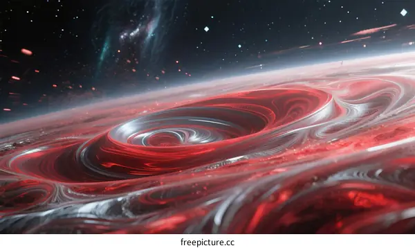 Vortex of Red and White Flowing Elements in Space