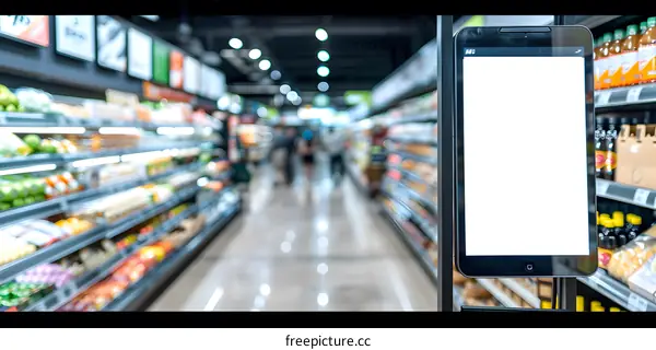 Blank Digital Screen In A Supermarket Aisle