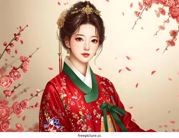 A beautiful illustration of a Korean woman in traditional dress