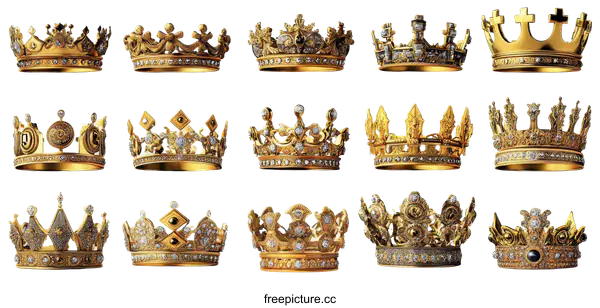 [Transparent Background PNG]Collection of Ornate Golden Crowns