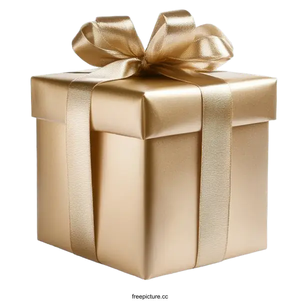 [Transparent Background PNG]Golden Gift Box with Exquisite Ribbon