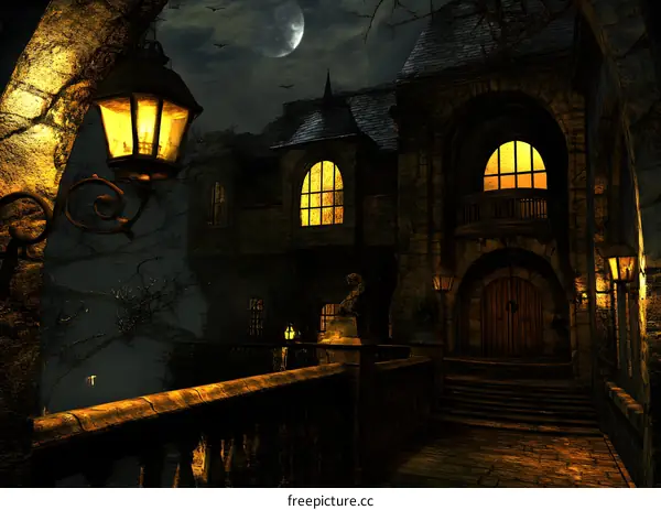 Old Stone House Under Night Sky