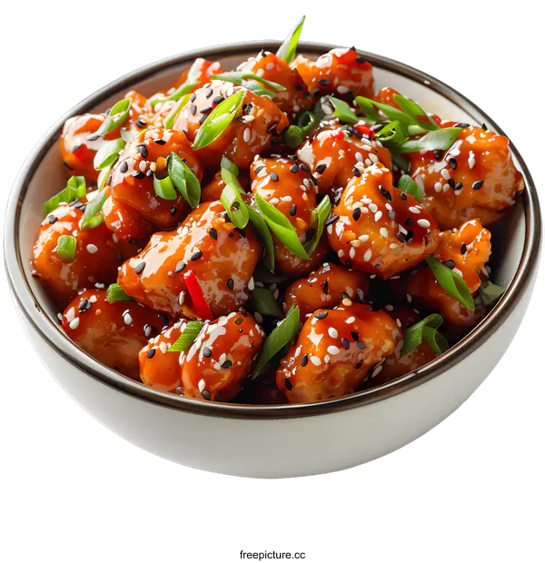 [Transparent Background PNG]Teriyaki chicken with sesame seeds and green onions