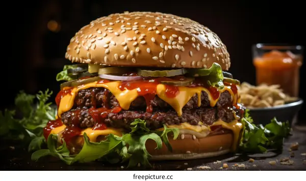 Juicy Beef Burger with Melted Cheese and Fresh Veggies