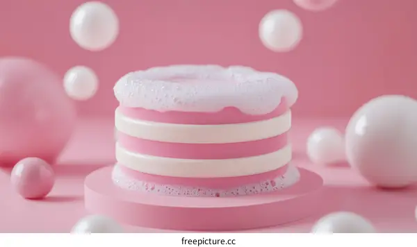 Pink Sponge with Bubbles and Soap Suds