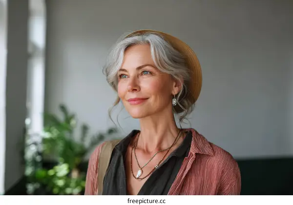 Thoughtful Senior Woman in a Straw Hat