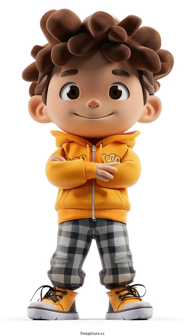 Smiling Cartoon Boy With Brown Hair and Yellow Hoodie