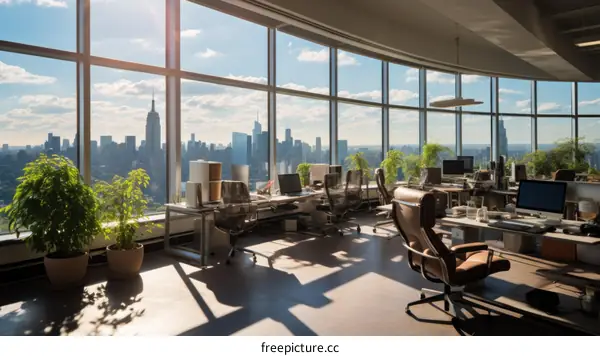 Modern Office Interior with City Views