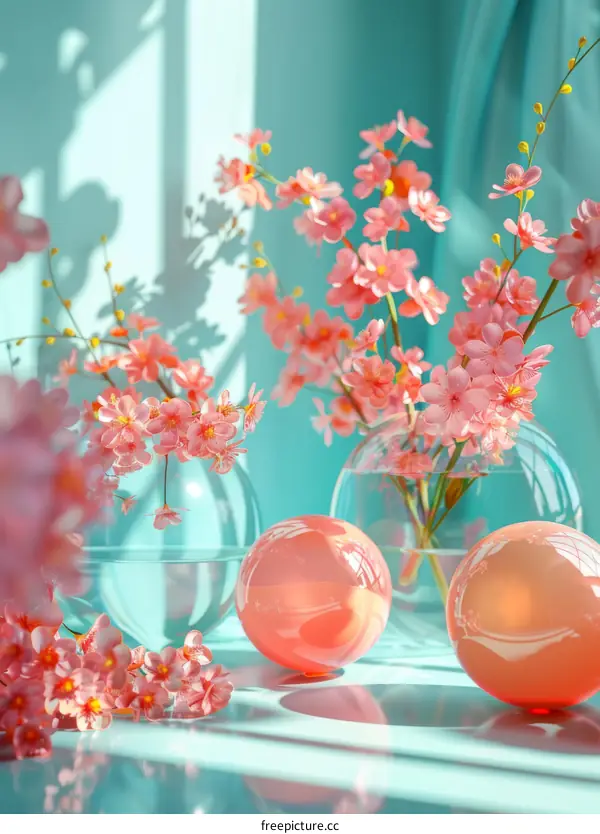 Delicate Pink Flowers in Transparent Vases