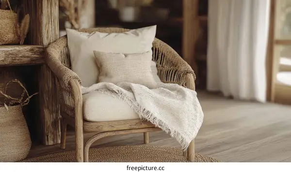 Rustic Wooden Armchair with Natural Textures