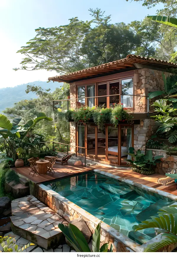 Tropical Stone House With Pool