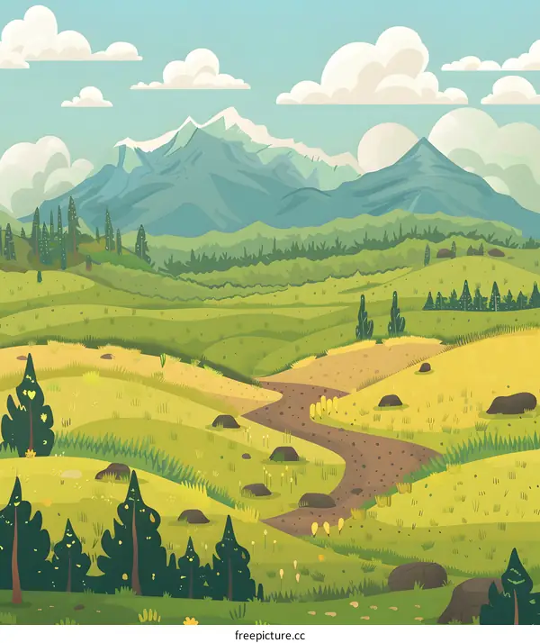 Mountain Landscape With Winding Path Illustration