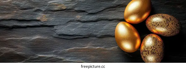 Golden Easter Eggs on Dark Slate Background