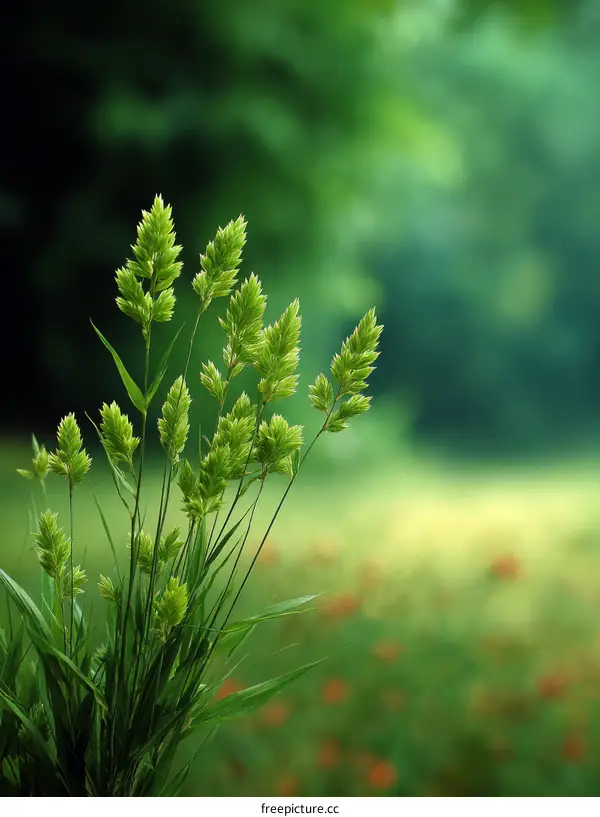 Fresh Green Grass in a Blurred Outdoor Scene