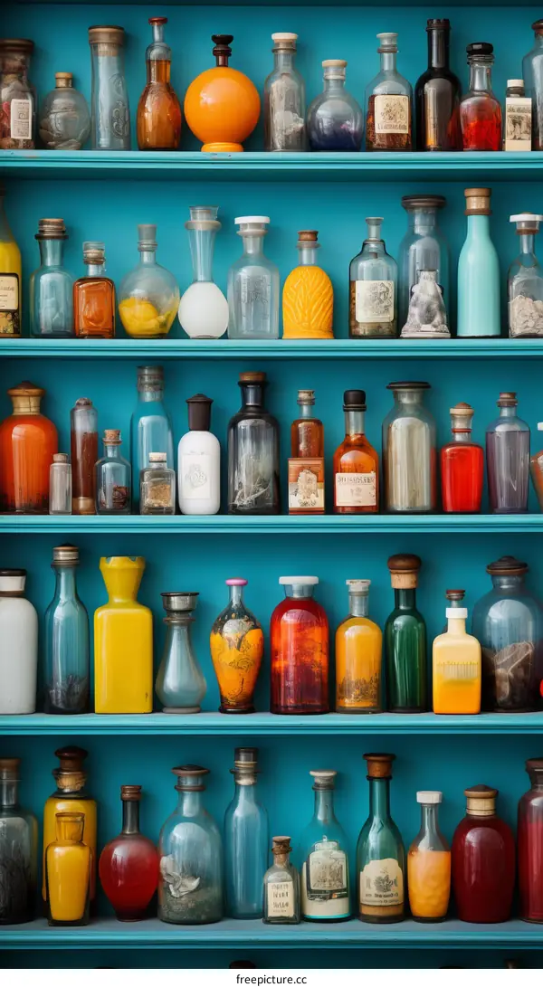 An Array of Colorful Bottles on Shelves