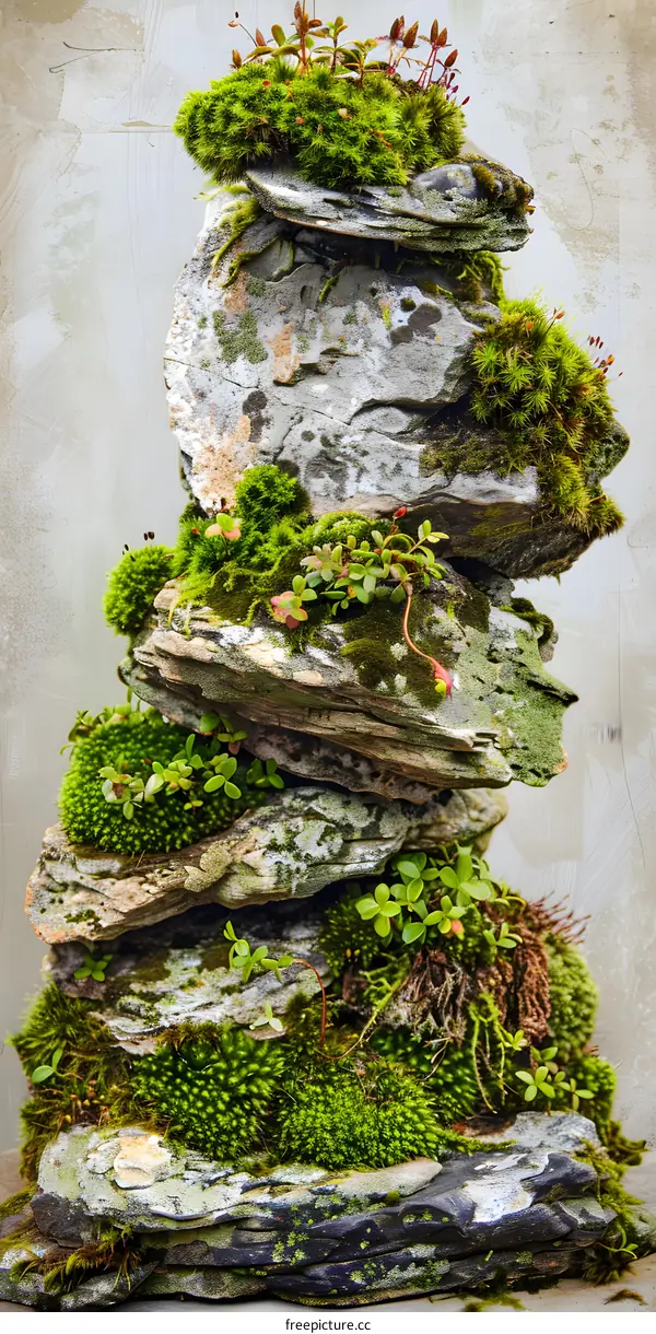 Stacked Stone With Green Moss