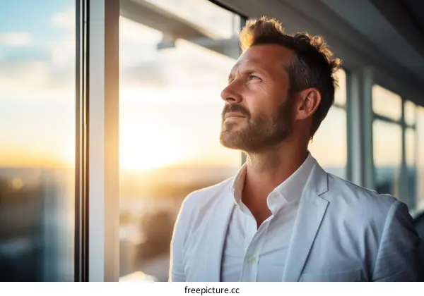 A man looking out the window