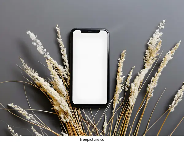 Modern Minimalist Smartphone Mockup with Dried Grass
