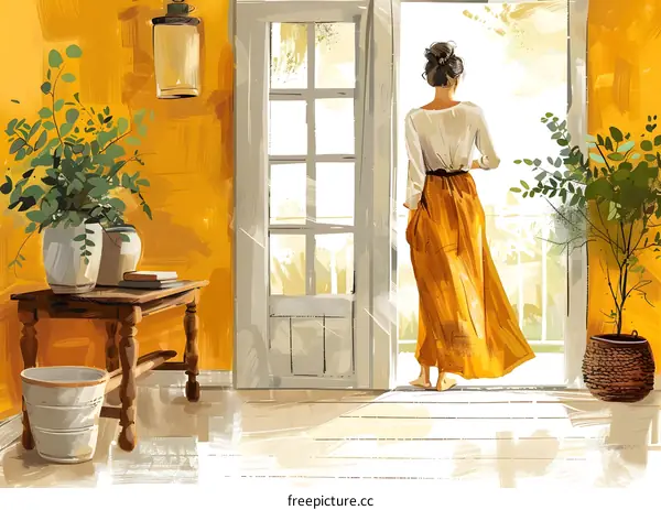 woman standing in front of door
