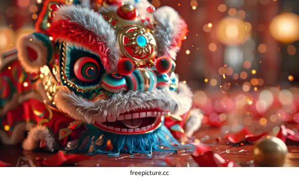 Lion and Dragon Dance Performance in Chinese Festival