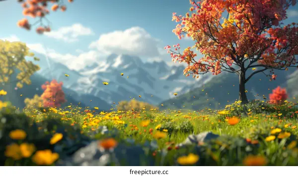 Tranquil Mountain Meadow with Vibrant Foliage