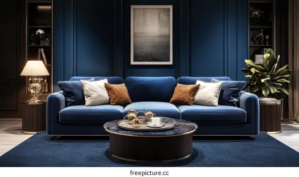 Luxury Blue Velvet Sofa Living Room Design