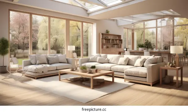 Scandinavian Living Room with High Ceilings and Natural Light