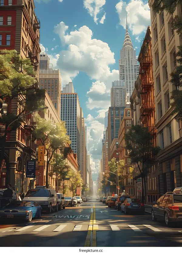 City street with tall buildings