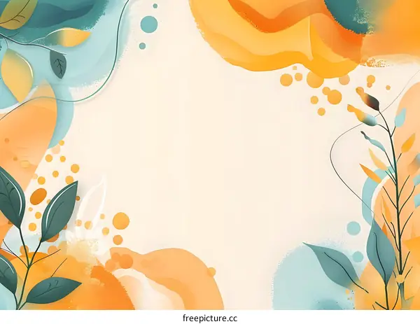 Abstract Watercolor Background with Leaves and Circles