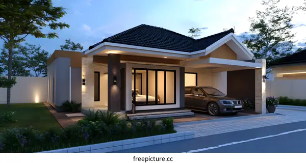 Modern Home Design with Carport and Garden