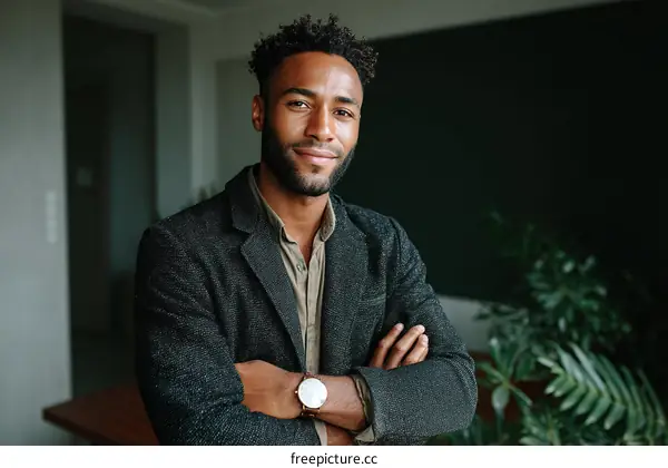 African Man Posing Confidently in a Modern Setting