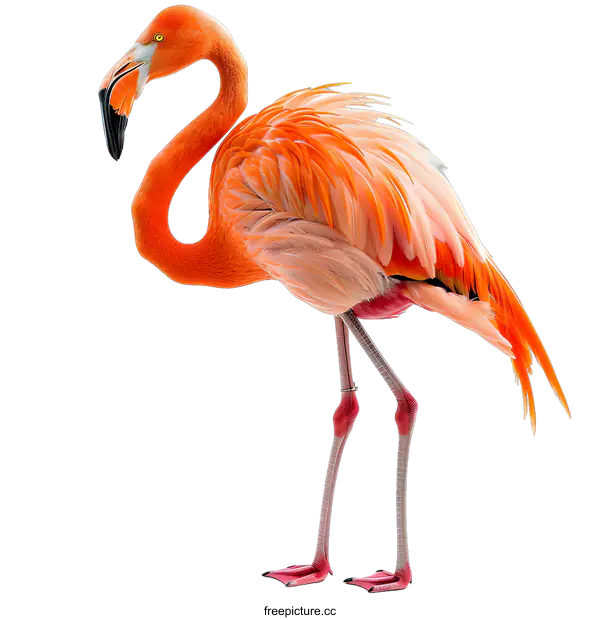 [Transparent Background PNG]A pink flamingo with its head turned to the left