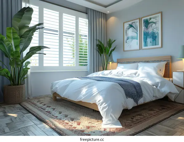 Tropical Bedroom Oasis: Bright and Airy Design