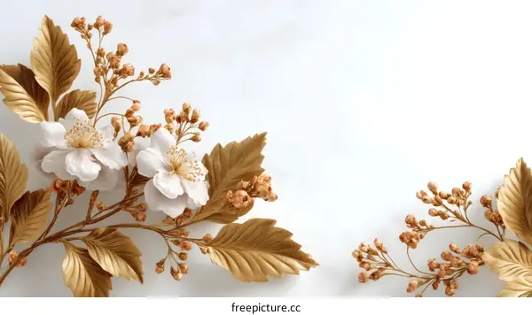 Golden Floral Arrangement on White Background