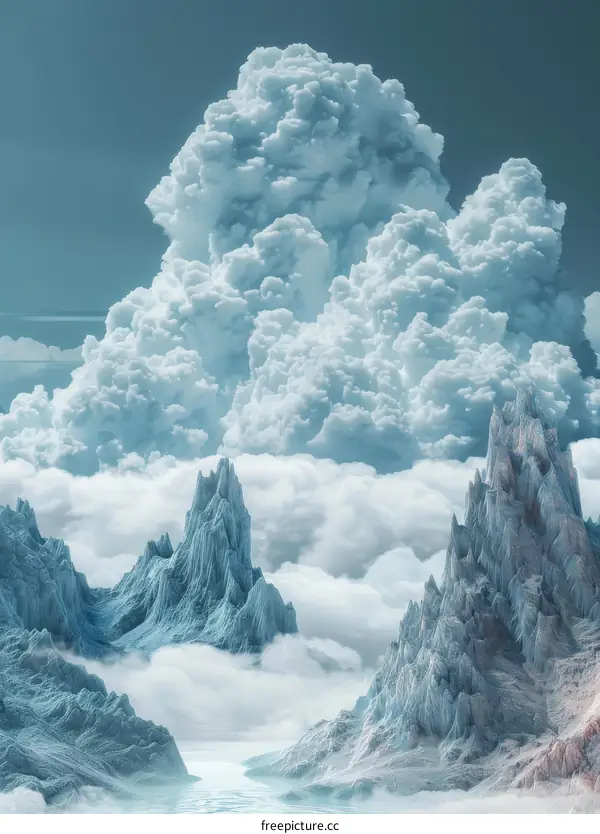 Abstract Mountain Landscape With Fluffy Clouds