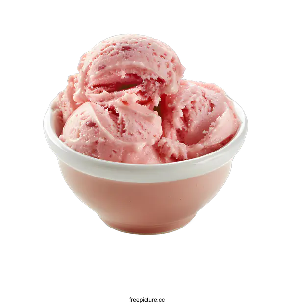 [Transparent Background PNG]Three scoops of strawberry ice cream in a bowl