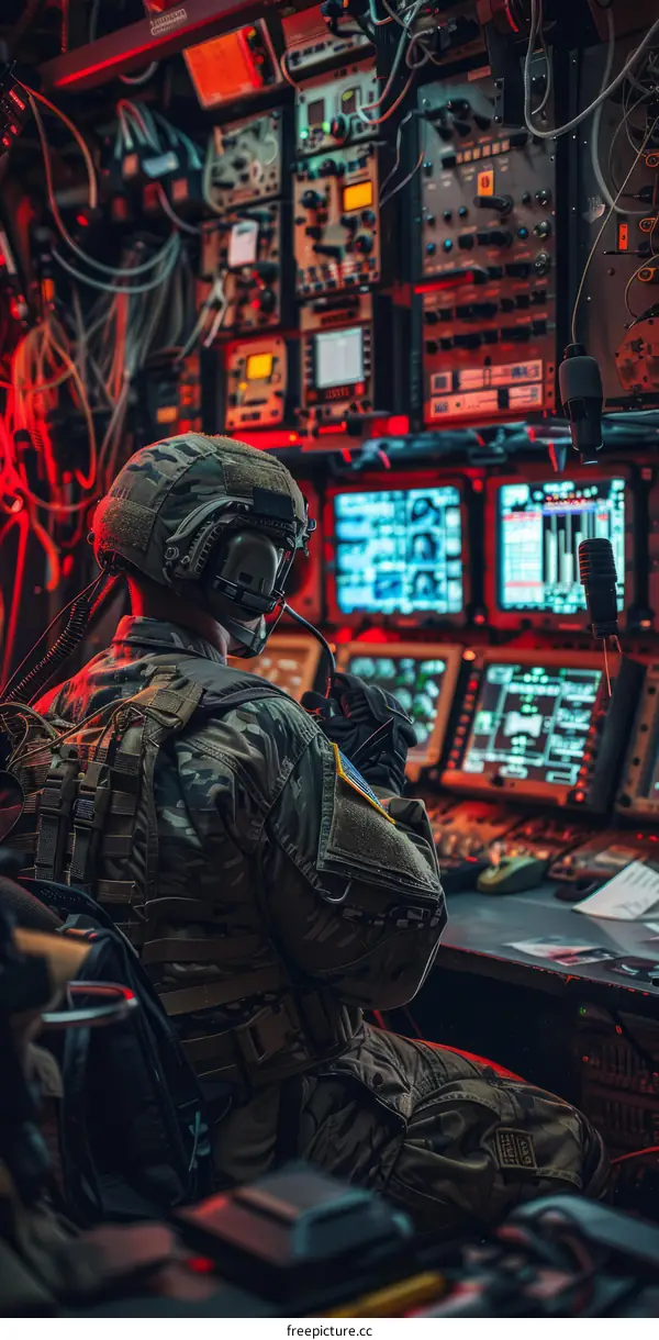 Soldier Operating Military Communication Console