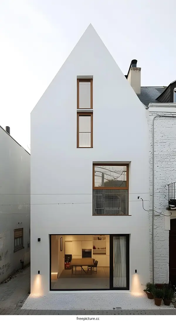 Modern White House with Large Windows and a  Front Yard