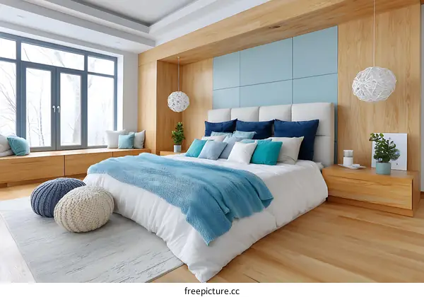 Modern Bedroom with Light Blue Accents
