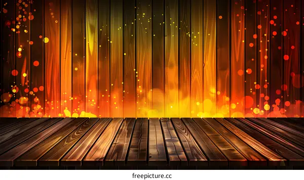 Wooden Background With Glowing Lights