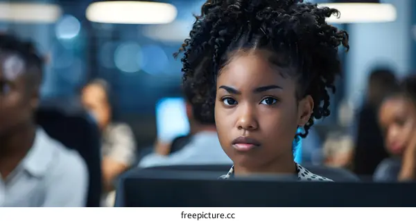 African American Woman Working At Computer In Modern Office