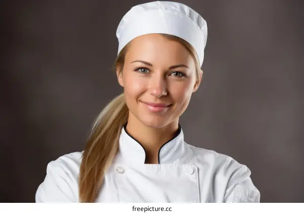 portrait of a young female chef smiling