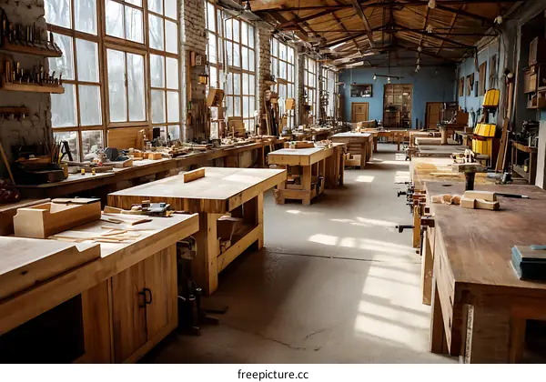 Large Wooden Workshop with Long Tables
