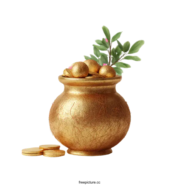 [Transparent Background PNG]Golden Pot of Fortune Illustrative Image